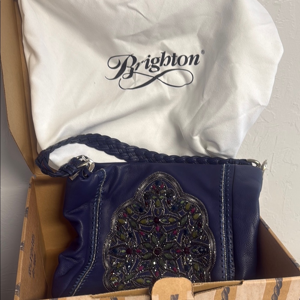 Brighton Blue Shoulder Bag with Intricate Embellishments